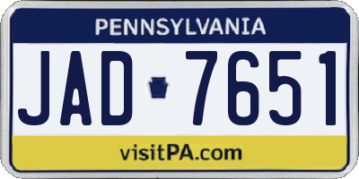 PA license plate JAD7651