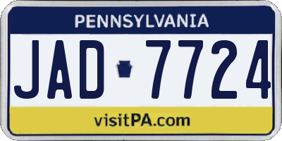 PA license plate JAD7724