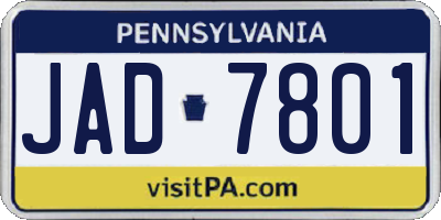 PA license plate JAD7801