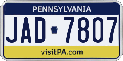 PA license plate JAD7807