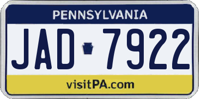 PA license plate JAD7922