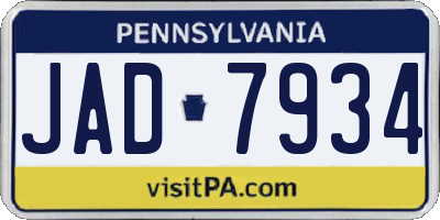 PA license plate JAD7934