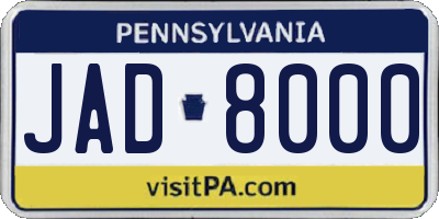 PA license plate JAD8000