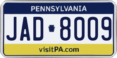 PA license plate JAD8009