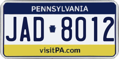 PA license plate JAD8012