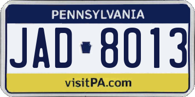 PA license plate JAD8013