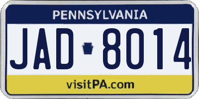PA license plate JAD8014