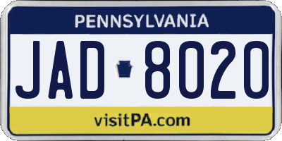 PA license plate JAD8020