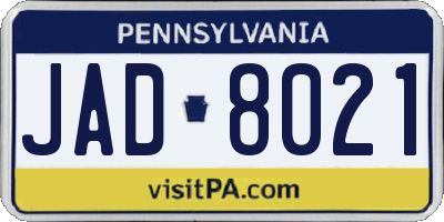 PA license plate JAD8021