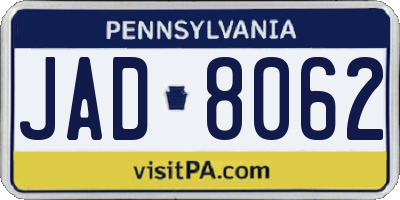 PA license plate JAD8062