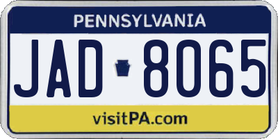 PA license plate JAD8065