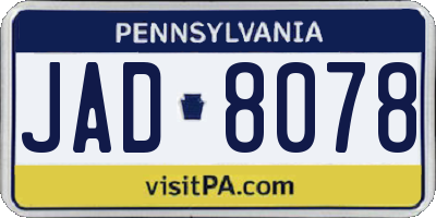 PA license plate JAD8078