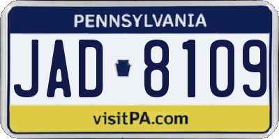 PA license plate JAD8109