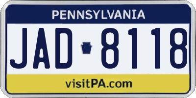 PA license plate JAD8118