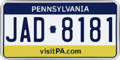 PA license plate JAD8181
