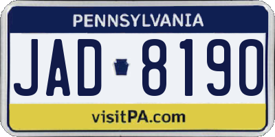 PA license plate JAD8190