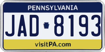 PA license plate JAD8193