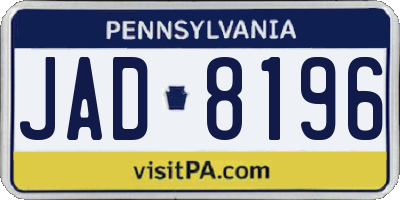 PA license plate JAD8196