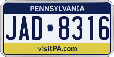 PA license plate JAD8316