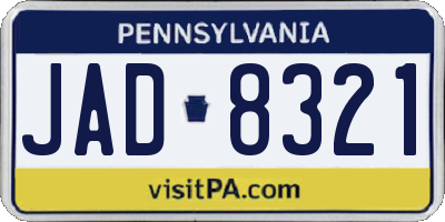 PA license plate JAD8321