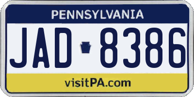 PA license plate JAD8386