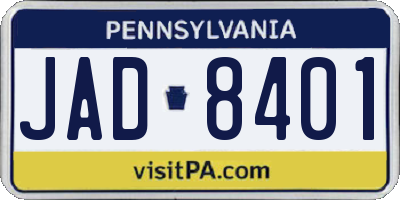 PA license plate JAD8401