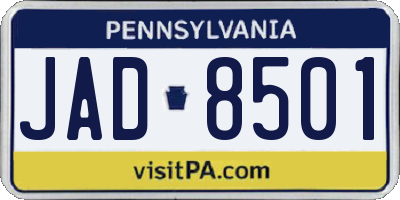 PA license plate JAD8501