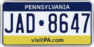 PA license plate JAD8647