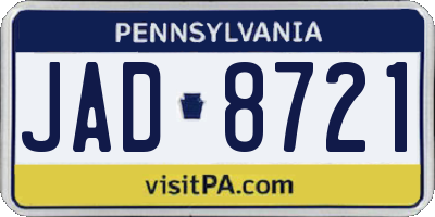 PA license plate JAD8721