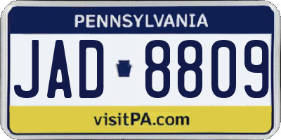 PA license plate JAD8809