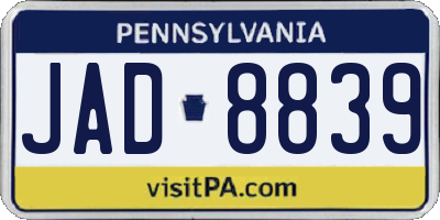 PA license plate JAD8839