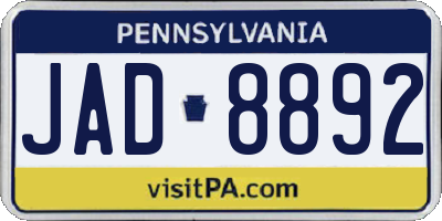 PA license plate JAD8892