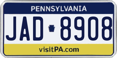 PA license plate JAD8908