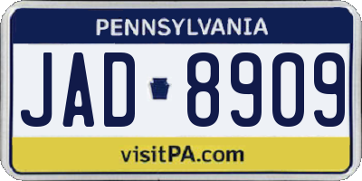 PA license plate JAD8909