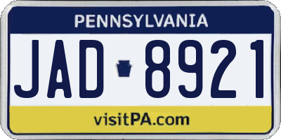 PA license plate JAD8921