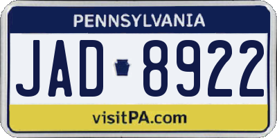 PA license plate JAD8922