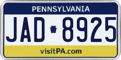 PA license plate JAD8925