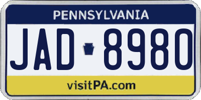 PA license plate JAD8980