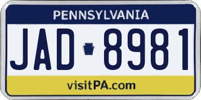 PA license plate JAD8981