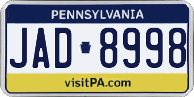 PA license plate JAD8998