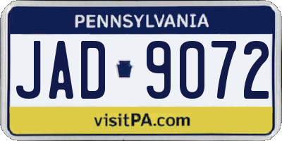 PA license plate JAD9072