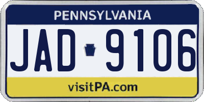 PA license plate JAD9106