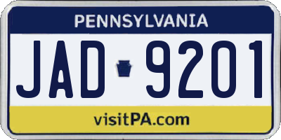 PA license plate JAD9201
