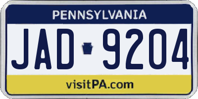 PA license plate JAD9204
