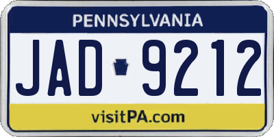 PA license plate JAD9212