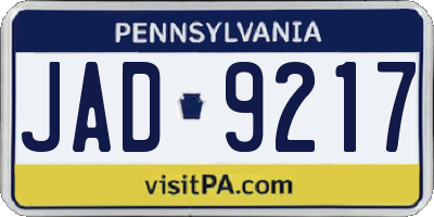 PA license plate JAD9217