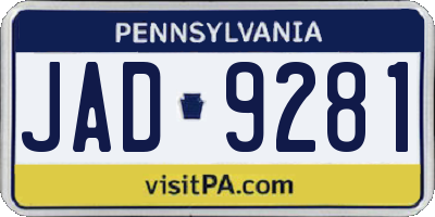 PA license plate JAD9281