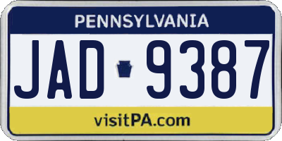 PA license plate JAD9387