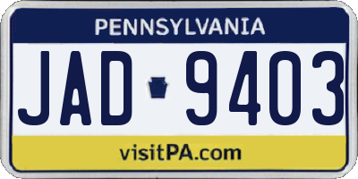 PA license plate JAD9403