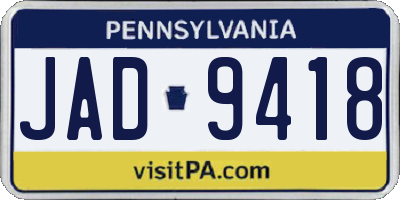 PA license plate JAD9418